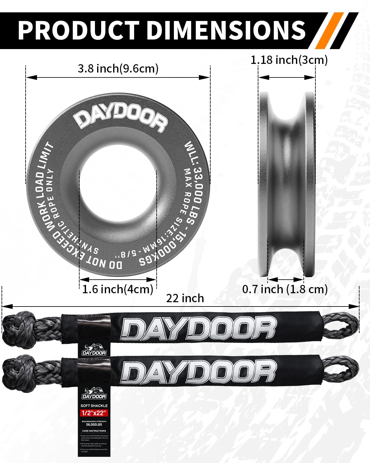 DAYDOOR - Kit de anillo de recuperación de grillete suave sintético.
